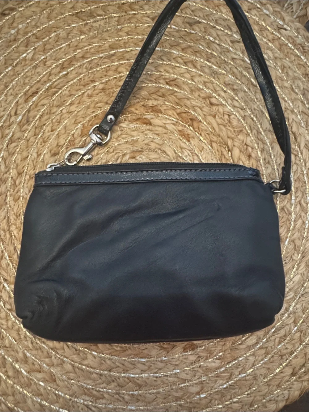 Perfect **Night Out** Coach Black Leather Wristlet with Silver Hardware and Logo